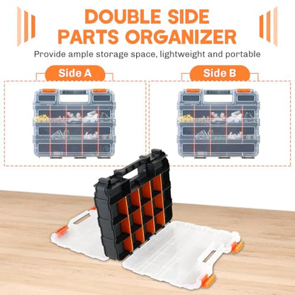 Small Parts Organizer | Storage Case Tools Box Organizer 34-Compartments Double Side Organizer Box with Removable Dividers for Small Hardware, Screws, Bolts, Nuts, Nails, Beads, Jewelry (1)