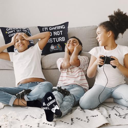GOAUS Gamer Gifts Funny Socks, Light Up Gaming Pillow Cover 18x18 inch Dual Pockets, Gifts for Men Dad Teens Teenage Boys Son Boyfriend - color: Gaming
