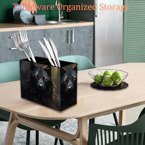 Pen Holder and Anti-Slip Mouse Pad Combination, Makeup Brush Storage Box, Tableware Storage Box, Suitable for Office and Home - Black Wolf - color: Black Wolf