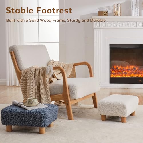Small Foot Stool Ottoman, Sherpa Footstool Ottoman Foot Rest for Couch, Rectangle Footstools and Ottomans Small for Living Room, Entryway and Bedroom (Navy Blue) - color: Navy Blue (Sherpa)