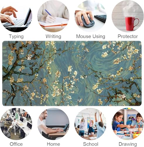 Almond Blossoms Large Mouse Pad,Gaming Keyboard Desk Pad,Extended Mouse Mat Non-Slip Rubber Base with Stitched Edges for Office Game Home XXL 35.4"x15.7" - color: Almond Blossoms, size: 35.4L x 15.7W inches