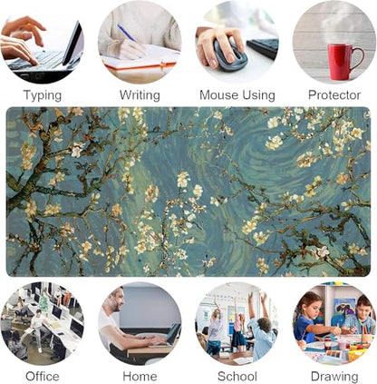 Almond Blossoms Large Mouse Pad,Gaming Keyboard Desk Pad,Extended Mouse Mat Non-Slip Rubber Base with Stitched Edges for Office Game Home XXL 35.4"x15.7" - color: Almond Blossoms, size: 35.4L x 15.7W inches