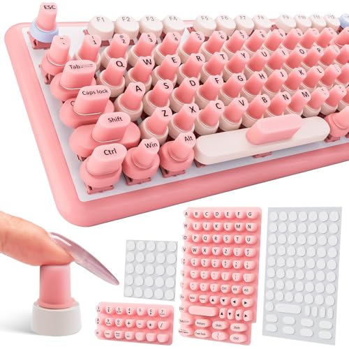 Udefineit 91PCS Long Nails Keyboard Stickers, Self-Adhesive Keyboard Bubbles for Long Nails Typing and Gaming, Heart-Shaped Silicone Keyboards Cover for Women Girls Nail Art PC Keyboards Caps - Pink - color: 91PCS - Pink