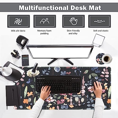 ARTSO Desk Mat, Large Gaming Mouse Pad Wrist Support Set, Ergonomic Keyboard Wrist Rest Desk Pad with Coaster Combo, Extended Mousepad with Non-Slip for Home Office, Flowers Plants - color: Flowers Plants