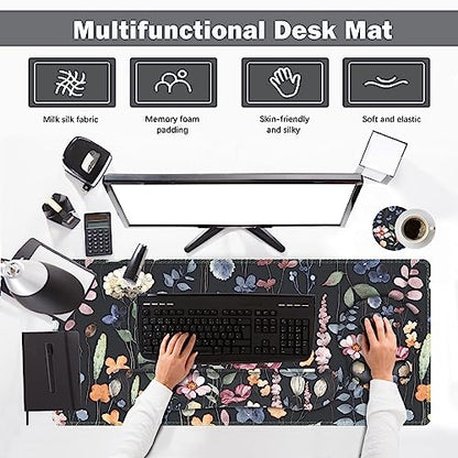 ARTSO Desk Mat, Large Gaming Mouse Pad Wrist Support Set, Ergonomic Keyboard Wrist Rest Desk Pad with Coaster Combo, Extended Mousepad with Non-Slip for Home Office, Flowers Plants - color: Flowers Plants