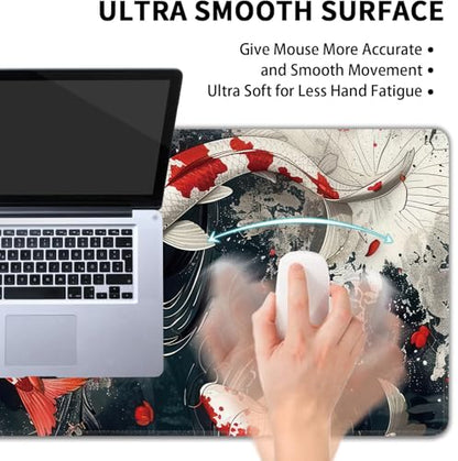 Koi Fish Large Mouse Pad,Gaming Keyboard Desk Pad,Extended Mouse Mat Non-Slip Rubber Base with Stitched Edges for Office Game Home XL 31.5"x11.8" - color: Koi Fish, size: 31.5L x 11.8W inches