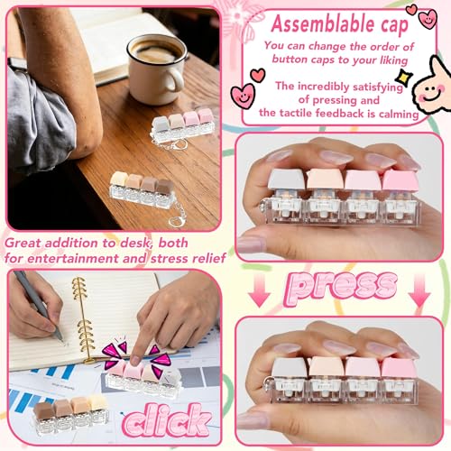 2 PCS 4-in-1 Keyboard Fidget Toy Keychain, Finger Clicky Button Toy Stress Relief Keychain with Swappable Keycaps, Mini Mechanical Key Fidget for Office Desk Focus Gifts (Morandi) - color: Morandi