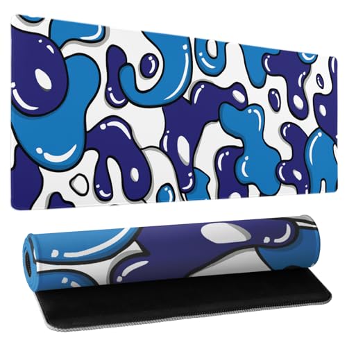 Japanese Anime Geometric Gaming Mouse Pad XL 31.5x11.8 Inch Navy Blue White Mouse Pad Extended Large Anime Mouse Pad with Non-Slip Rubber Base Stitched Edge PC Computer Laptop Desktop for Home Office - color: Japanese Geometric-Navy Blue White, size: 31.5