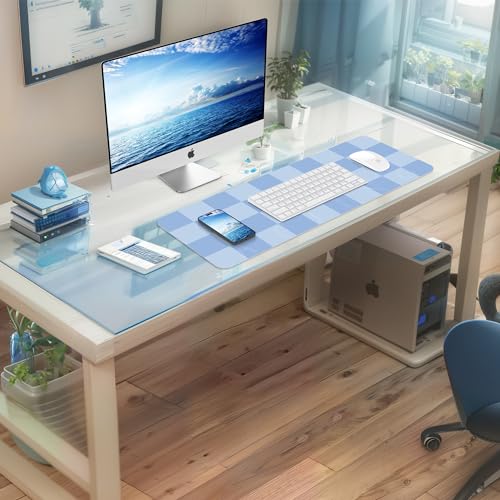 AFIING Light Blue Desk Mat 31.5" x 12", Waterproof PU Leather Desk Pad | Non-Slip Rubber Base, Easy Clean Surface, Desk Protection, Office & Home - color: Lightblue