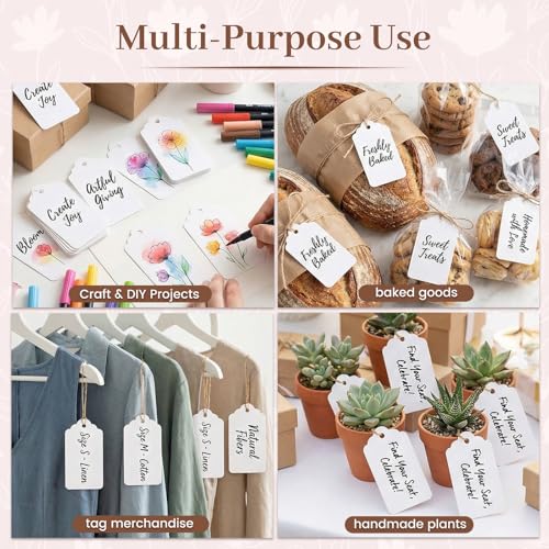 SallyFashion 120pcs Gift Tags with String Attached, 1.6 x 2.8 inch White Paper Tags Hanging for Clothes DIY Crafts Wedding Holiday - color: White