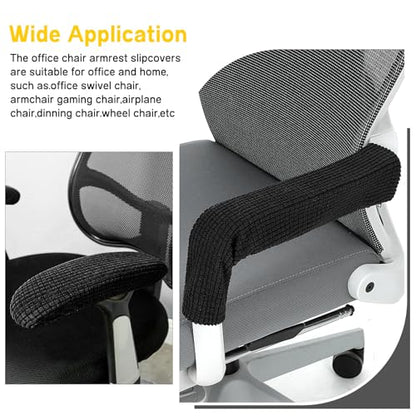 2pcs Office Chair Armrest Covers, Arm Rest Covers for Office Chair,with Zipper, Stretchable Chairs Arm Pads, Black Armrest Cover for Chairs