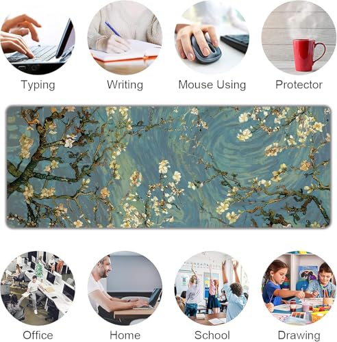 Almond Blossoms Large Mouse Pad,Gaming Keyboard Desk Pad,Extended Mouse Mat Non-Slip Rubber Base with Stitched Edges for Office Game Home XL 31.5"x11.8" - color: Almond Blossoms, size: 31.5L x 11.8W inches