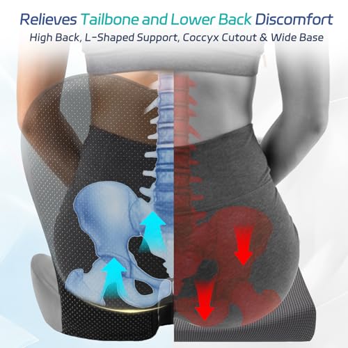 Back and Seat Cushion for Office, Back & Tailbone Pain Relief, Raised Cushion for Lumbar and Butt, Double-Sided Anti-Slip, Improves Sitting Posture, Ergonomic Memory Foam Lumbar Cushion