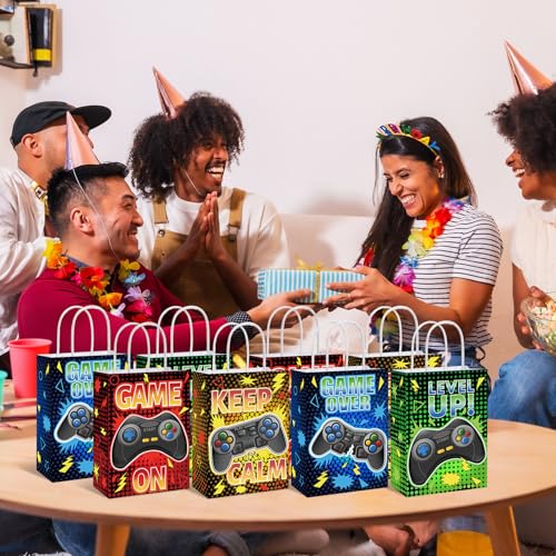 MotiMind 24 Pcs Video Game Party Bags with Handle Gaming Paper Candy Treat Goodie Bags for Multiple Occasions - style: Video Game