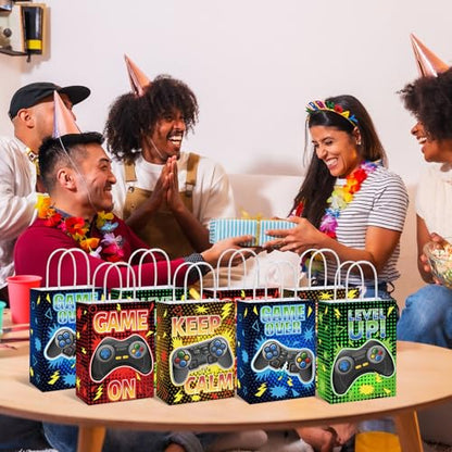 MotiMind 24 Pcs Video Game Party Bags with Handle Gaming Paper Candy Treat Goodie Bags for Multiple Occasions - style: Video Game