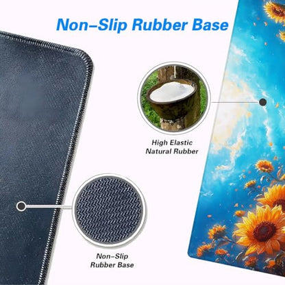 Sunflower Field Large Mouse Pad Blue Sky Golden Petals Summer Light Painting Gaming Mouse Pad Mat with Stitched Edge Non-Slip Base 31.5x11.8 Inch - color: Sunflower Field