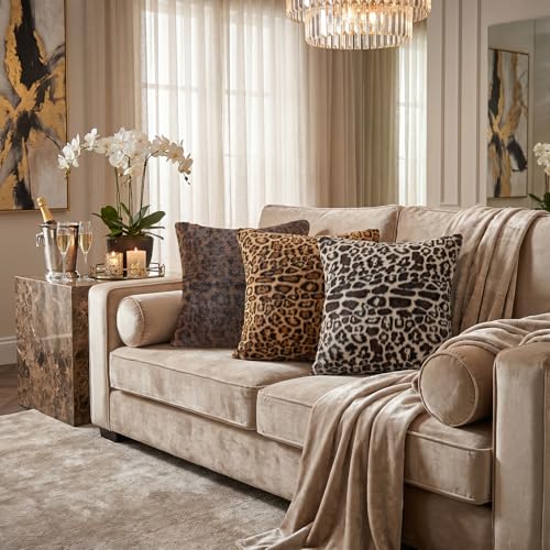 SYSLOON Cheetah Print Throw Pillow Covers 18x18 Inch Set of 2, Leopard Print Decorative Pillow Covers Home Decor for Living Room Sofa & Bed,Light Brown Leopard-2 - color: Light Brown Leopard-2, size: 18" x 18" (Pack of 2)