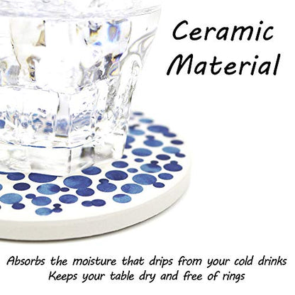 AD Set of 6 Coasters for Drinks Absorbing Round Ceramic Stone Coaster with Cork Base,Tabletop Protection Mat for Mugs and Cups,Office,Kitchen (Indigo Blue) - style: Indigo Blue