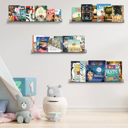 Dezzer 6 Pack Acrylic Shelves for Wall, 15" Acrylic Floating Shelves for Bathroom Bedroom, Invisible Bookshelf Wall Ledge Storage Shelf Books Perfume Toys Action Figure Display Shelves, Clear Gray - style: 15 inch 6-pack Gray