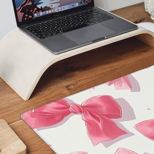 Extended Gaming Mouse Pad, Pink Bow Pattern, 35.4x15.7 Inches, Rubber, Rectangular, Anti-Slip Base, Stitched Edges - color: Bowknot