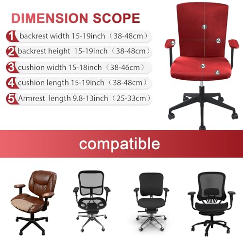 Tallew 4 Pcs Office Chair Covers Set Computer Universal Protective Stretchable Chair Seat Covers Desk Armrest Slipcovers Pads Office Cushion Backrest for Rotating(Claret) - color: Claret