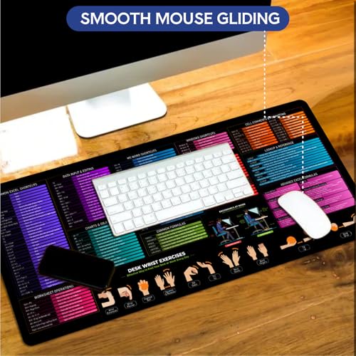 Excel Cheat Sheet Desk Pad, 31.5"x11.8", Waterproof Extra Large Excel Shortcut Mat with Stitched Edges, Anti-Slip Excel Mouse Pad for Office Desk, MS Excel/Word/Powerpoint & Windows Shortcuts - size: 31.5" x 11.8"