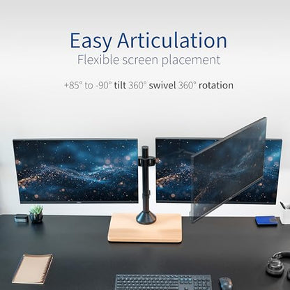 VIVO Freestanding Dual Monitor Stand with Solid Wood Base and Adjustable Arms, Mounts 2 Screens up to 32 inch and 22 lbs Each, Black, STAND-V002FD-B - color: Black/Wood, size: 13" to 32" Screens
