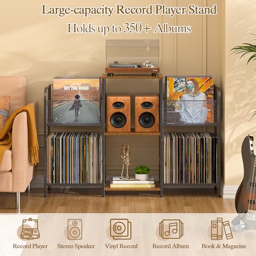 3IngSeagulls Record Player Stand with Vinyl Storage, Record Storage for 350+ Albums, Tuntable Stand with Record Holder for Living Room, Record Holder Vinyl Display Shelf - color: Standard