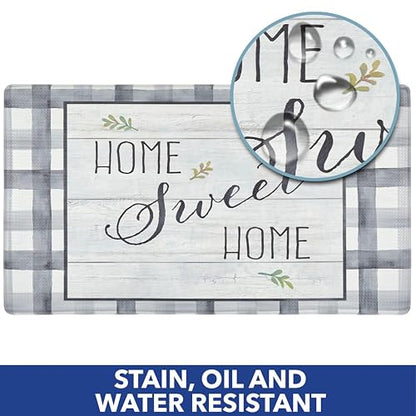 Cozy Living Anti-Fatigue Kitchen Mat, Farmhouse Buffalo Check 17.5"x55" - color: Grey/Green, size: 55"L x 17.5"W x 0.5"Th