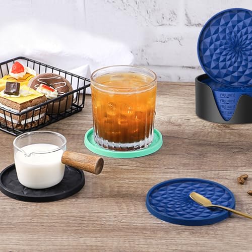 Silicone Coasters [6 Pack] with Holders Drink Coasters, Table Cup Mat, for Hot or Cold Drinks Thickened, Non-Slip, Non-Stick, Deep Tray Black - color: Black