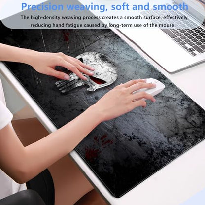 Extended Gaming Mouse Pad XL Cool Skull Desk Pad Mat 31.5x15.7in 31.5x15.7 | Heavy-duty 3mm thick XL desk mat with an artistic cool skull print and anti-slip rubber base for work or gaming. - color: Cool Skull