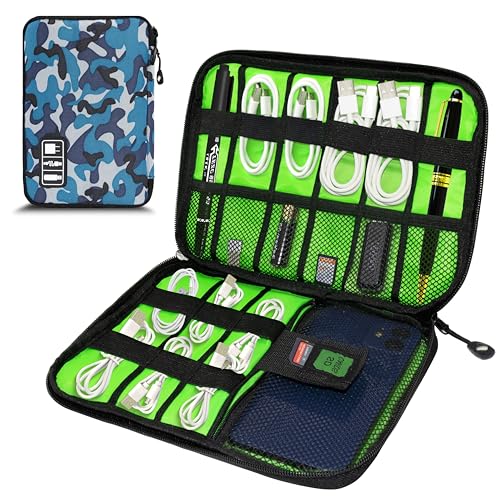 Electronics Organizer, Portable Cable Organizer Bags, Travel Electronic Accessories Storage Case for Cables, Cords, Charger, Phone (Camo Blue) - color: A9-3-M-Camo Blue, size: Medium