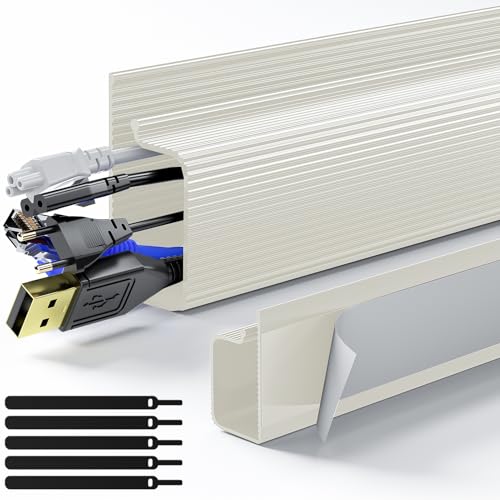 Delamu 2 Pack Under Desk Cable Management, Safe Tidy Cable Management Under Desks for Home Office, Cord Organizer for Desk, Wire Organizer Kit, Beige - color: Beige, size: 31.4in L*2in W*1in H