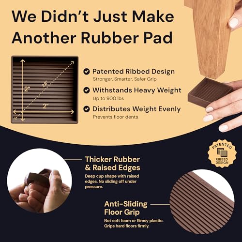 CasterMaster Square Rubber Pads - 2x2 in Brown, 8 Pack | Rubber furniture sliders & feet - 8pk - Use for chairs on hardwood, non-slip floor protection - color: Brown, size: 2'' x 2'' (Pack of 8)