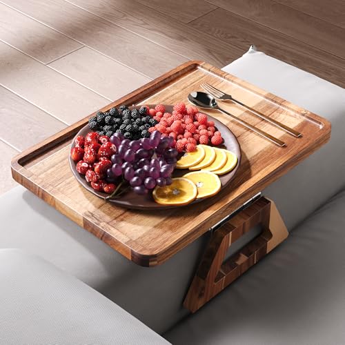 Acacia Wood Couch Arm Tray,Folding Sofa Armrest Tray,Couch Arm Table Clip-On Couch Desk for Drinks, Snacks,Phone,Remote Control - style: Classic