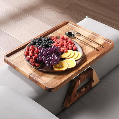 Acacia Wood Couch Arm Tray,Folding Sofa Armrest Tray,Couch Arm Table Clip-On Couch Desk for Drinks, Snacks,Phone,Remote Control - style: Classic