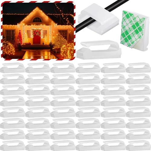 Hicarer 100 Pcs Adhesive Cable Clips Wire Clips Management Wire Cable Holder Clamps Tie Cord Holder for Car Outdoor Wall String Lights Desk Home Office(Small, White) - color: White-417, size: Small