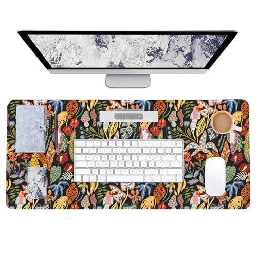 AUPET PU Leather Desk Pad Protector Blotter, Animal 35 x 17in Large Mouse Pad,Cute Office Desk Mat,Waterproof Non-Slip Desk Writing Drawing Pad for Office Home Game (Forest Leopard) - color: Forest Leopard Birds