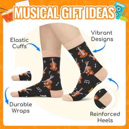HAPPYPOP Music Gifts for Music Lovers - Guitar Saxophone Violin Socks for Musicians Players - color: I Play the Violin