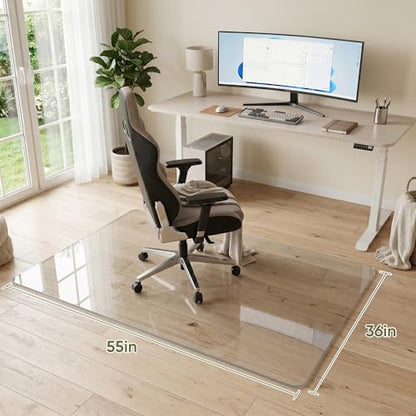 Tempered Glass Chair Mat for Hardwood Floor, 36" x 55" Heavy Duty Glass Office Chair Mat, for Low Pile Carpet, 0.2" Thick with 4 Non-Slip Pads, Smooth Rolling for Home & Office - size: 36" x 55"