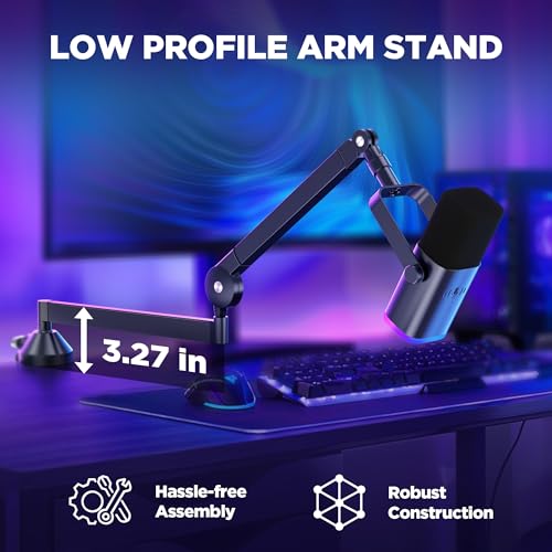 InnoGear Low Profile Mic Arm, 360° Rotatable Microphone Boom Arm Mic Stand for Fifine AM8 K669B Blue Yeti HyperX QuadCast SoloCast AT2020, with Mic Clip 3/8" to 5/8", 3/8" to 1/4" Adapter, Black - color: Black, style: Low-profile A