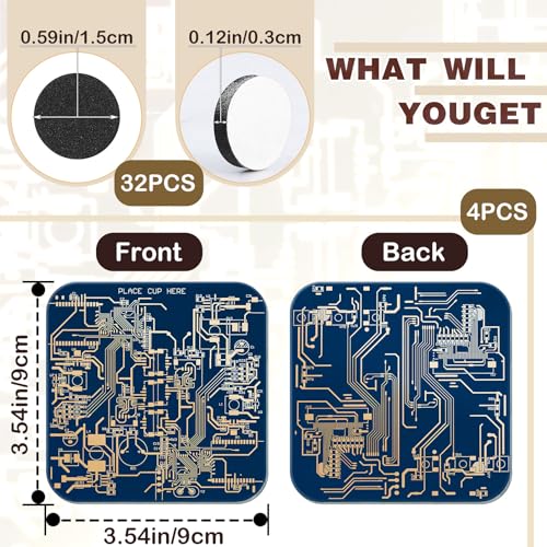 Nuenen 4 Pcs Circuit Board Coasters for Drinks PCB Coasters Immersion Gold Circuit Board PCB Design Engineer It Gift for Party Bar Office Geek Nerd Engineer Dad Gift Men(Classic Style,Blue) - color: Blue, size: Classic Style