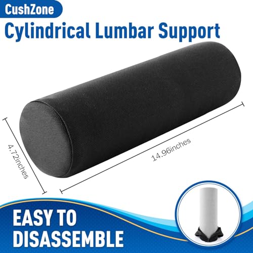 CushZone Seat Cushion, Lumbar Roll Support Pillow for Office Chair, Car, Gaming Chair, Memory Foam Back Cushion with Washable Cover for Relieving Back Pain & Improving Posture,Black - color: Black, size: Long
