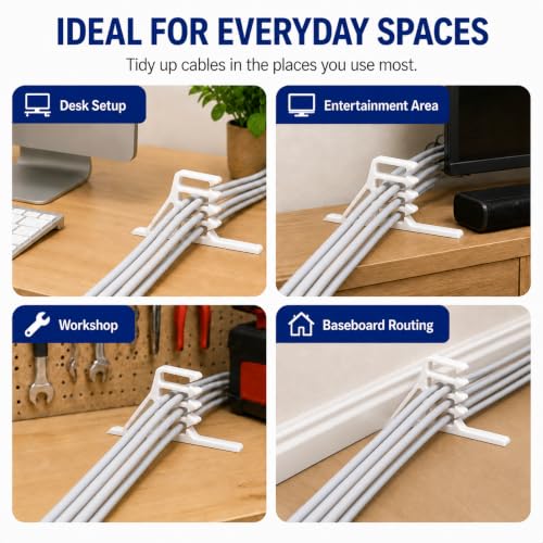 200 Pcs Multi-Cable Staples, Cable Stackers with Steel Nails Compatible with Romex NM Cable Coaxial, CAT5 CAT6 Data Cable, Electrical Wire Clip for Wood Studs In-Wall Wiring and Cable Management White - color: White, size: Without Locking Clip