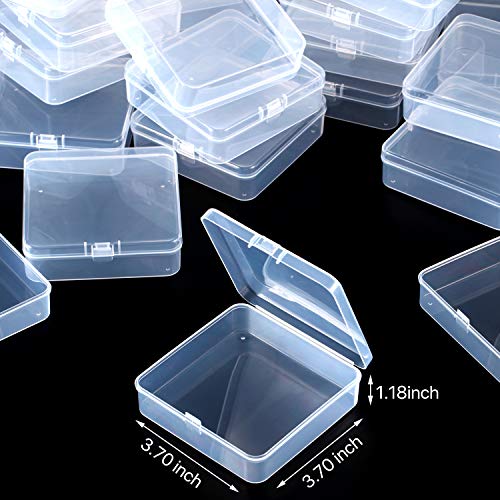 SATINIOR 24 Packs Small Clear Plastic Beads Storage Containers Box with Hinged Lid for Storage of Small Items, Crafts, Jewelry, Hardware (3.7 x 3.7 x 1.18 Inches) - size: 3.7 x 3.7 x 1.18 in