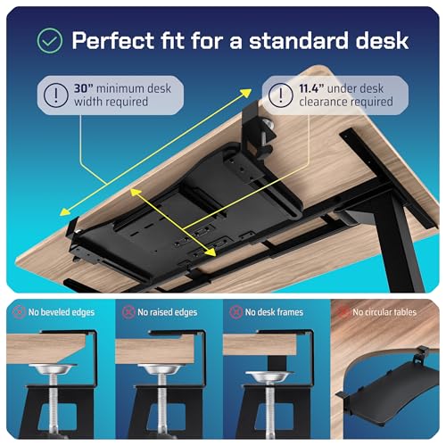 Keyboard Tray | Under Desk Keyboard Tray Slide Out w/Adjustable C-Clamps for Desks Up to 1.5-Inch-Thick | Clamp On Drawer with 1x USB-C to 4 USB-A Hub and 1x Five-Cable Management Organizer