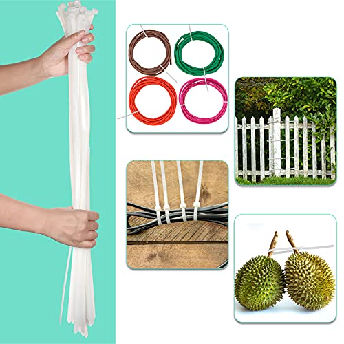 Shappy 24 Inch 50 Pcs Zip Ties Heavy Duty Strong Large Cable Wire Ties Zip Industrial Sturdy Wire, Awnings Tying Branches Bundling of Crops Fixed Water Pipes (White) - color: White, size: 24 inch