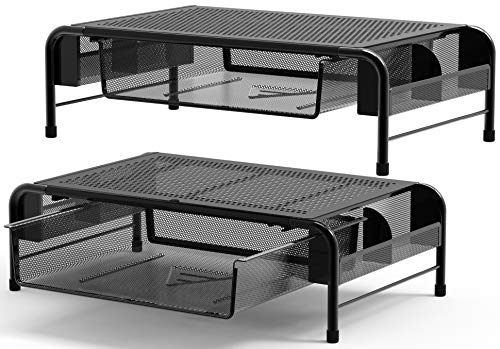 Simple Houseware Metal Desk Monitor Stand Riser with Organizer Drawer, Black, 2 Packs