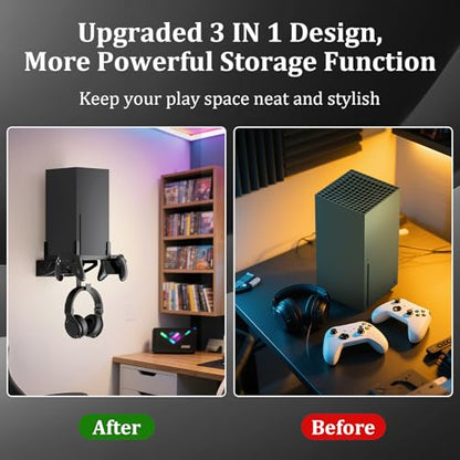 Wall Mount for Xbox Series X - Wall Mount Stand Kit with Detachable 2 Controller Holder & Headphone Hanger, Mount on The Wall, Compatible with Xbox Series X Accessories