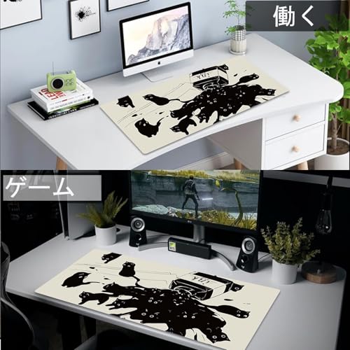 Gaming Mouse Pad XXL Extended Anime Mouse Pad 31.5x15.7inch, Large Cute Kawaii Big Computer Mouse Mat Desk Pad with Non-Slip Rubber Base and Stitched Edge for Home Office-Black Ink Cat - color: Black Ink Cat, size: 31.5L x 15.7W inches